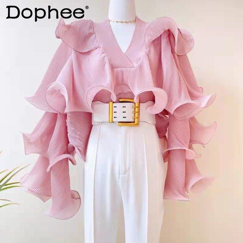 

Women' Blouses 2023 Early Autumn Clothing Ruffle Sweet Beautiful Western Style Shirt Small Blusas Long-Sleeved Chiffon Blouse Women Top, Blue