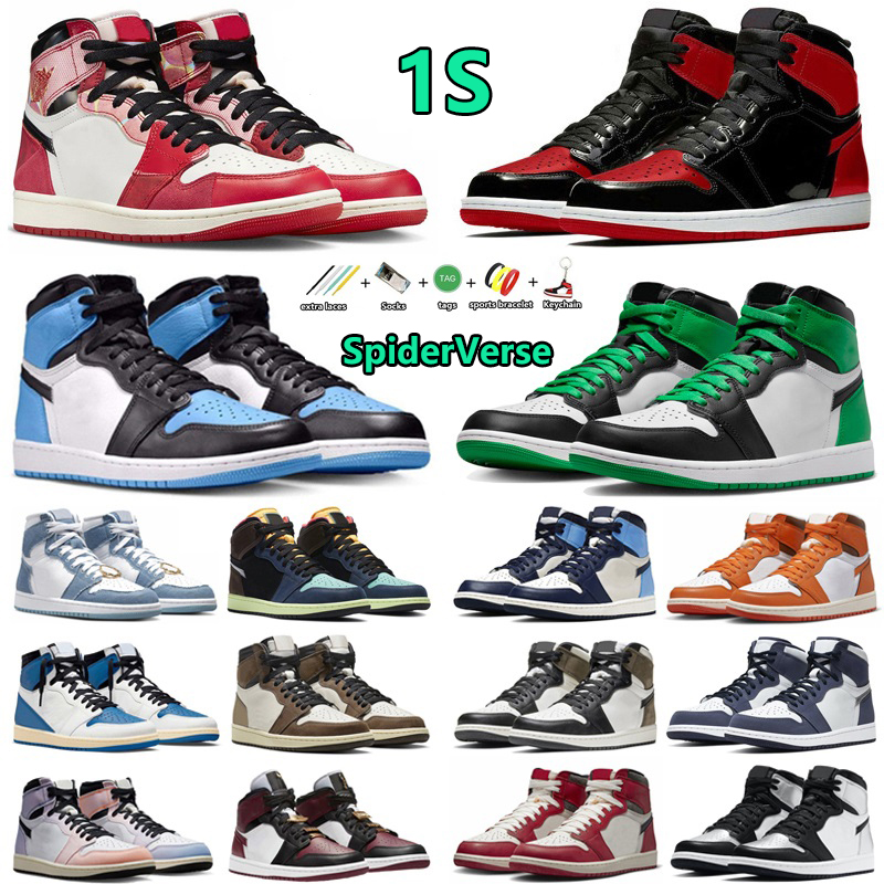 

Jumpman 1 1s Mens Basketball Shoes SpiderVerse Bred Patent StarFish UNC Toe Dark Mocha TS Lucky Green Men Women Trainers Sports Sneakers Platform Plate-forme shoe, Color#7