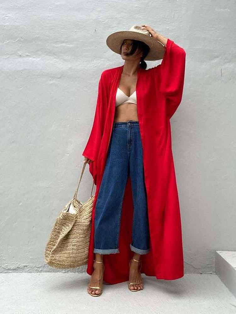 

Casual Dresses 2023 Solid Long Sleeve Self Belted Kimono Dress Plus Size Women Elastic Waist Loose Slit Beach A1247, Black