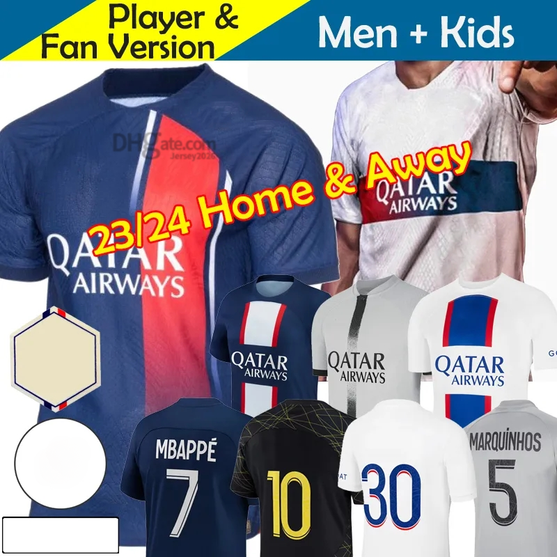 

Soccer Jerseys PLAYER 30 10 MBAPPE 7 Soccer Jersey HAKIMI SERGIO RAMOS PsGS 23 24 Maillots Football Shirt 2023 2024 Men Kids Kit Sets Uniform Enfants, 22 23 away player