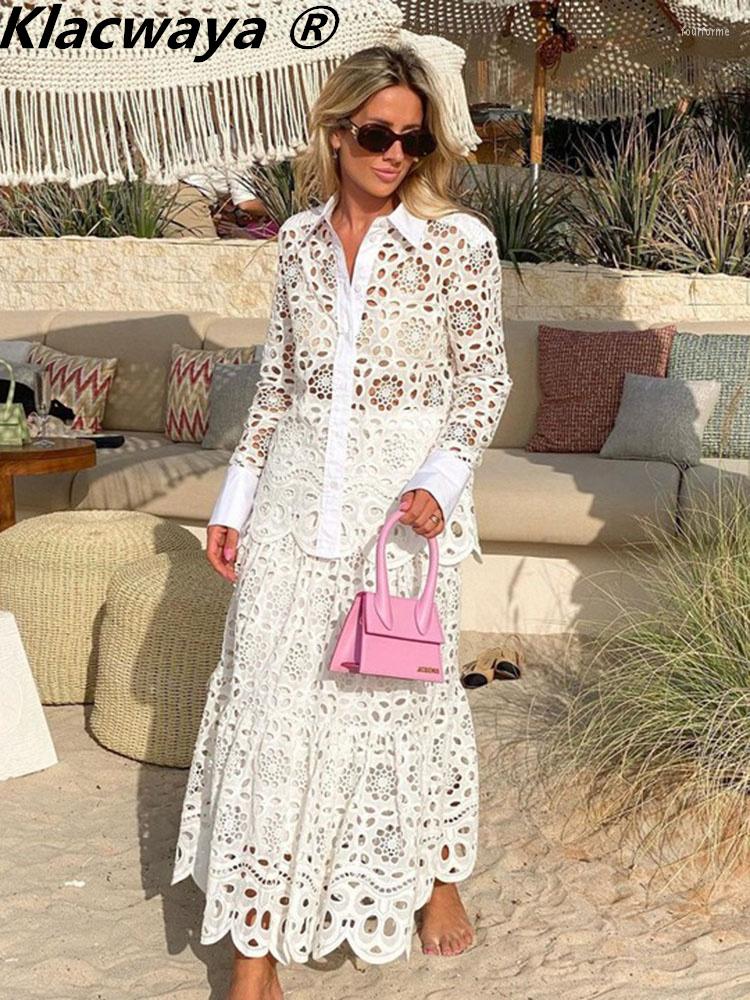 

Women's Blouses Klacwaya For Women Fashion 2023 White Shirt Buttoned Long Sleeve Top Clothing Embroidery Blouse Hollow Out