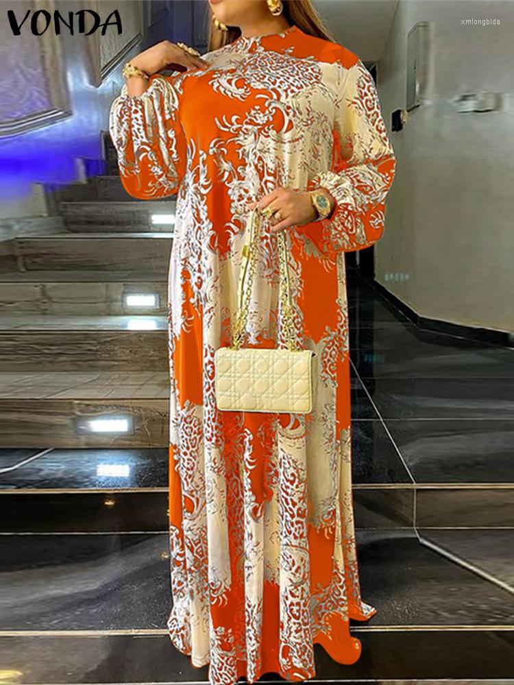 

Casual Dresses VONDA Bohemian Maxi Dress 2023 Fashion Summer Women Long Lantern Sleeve Printed Sundress Loose Vintage Party Vestido, Orange