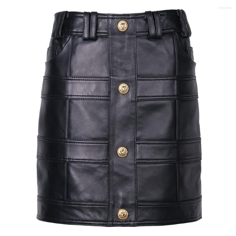 

Skirts YOLOAgain 2023 Spring Real Leather Skirt Women Black High Waisted A-line Streetwear