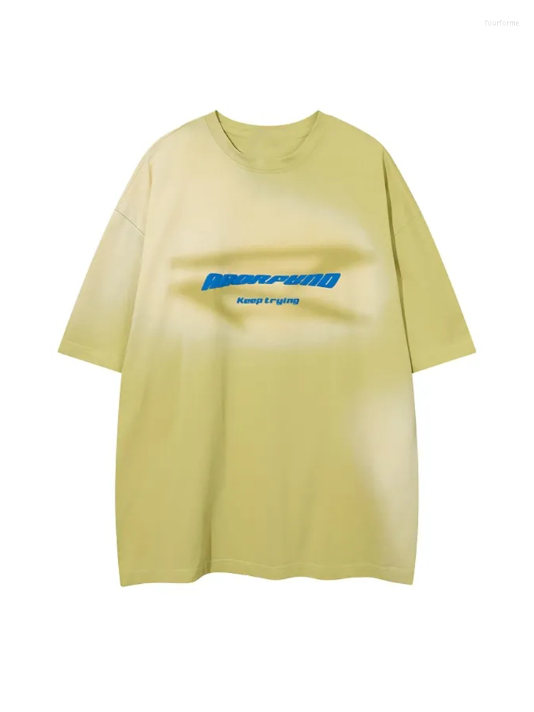 

Women' T Shirts QWEEK 90s Vintage Yellow T-Shirt Women Y2K Streetwear Grunge Brown Tees Oversize Harajuku Retro Gradient Print O-Neck Top