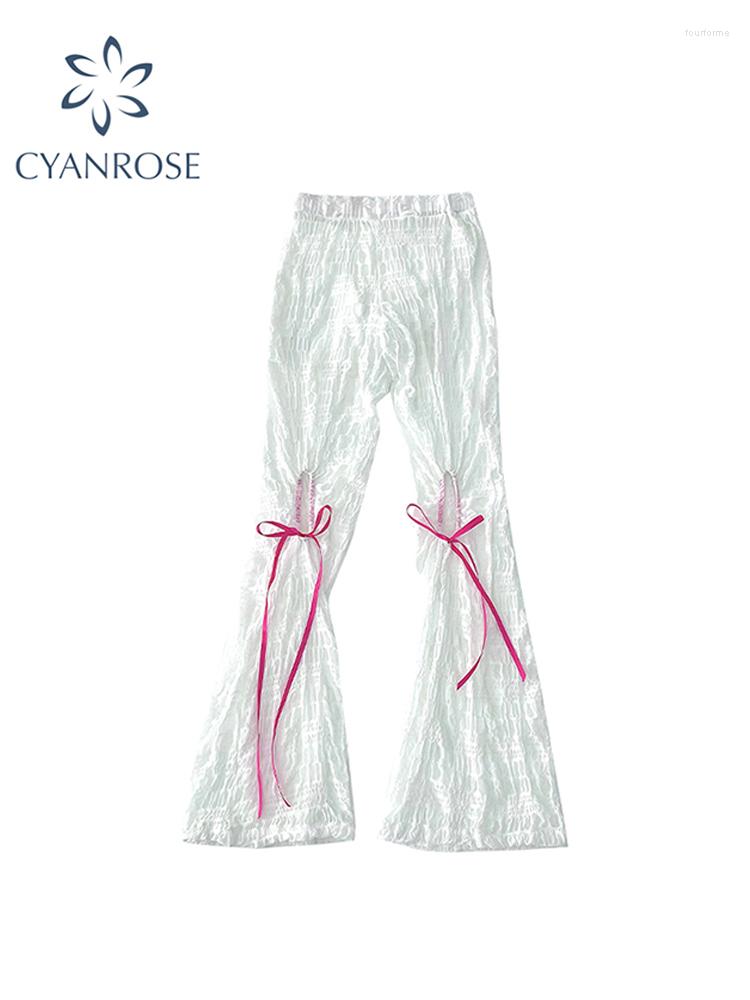 

Women' Pants 2023 Wide Leg White Flared Baggy Y2k Korean Fashion Lace Up Female High Waist Streetwear Trousers Vintage