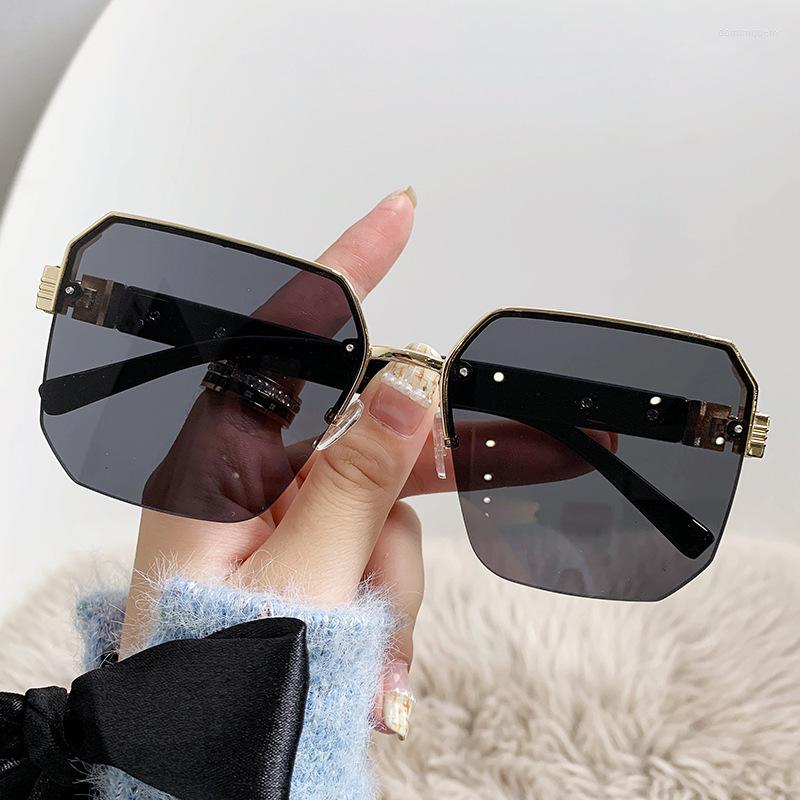 

Sunglasses Half Frame Gradient For Women Men Fashion Retro Luxury Square Sun Glasses Brand Design Male Ladies Eyewear Mirror