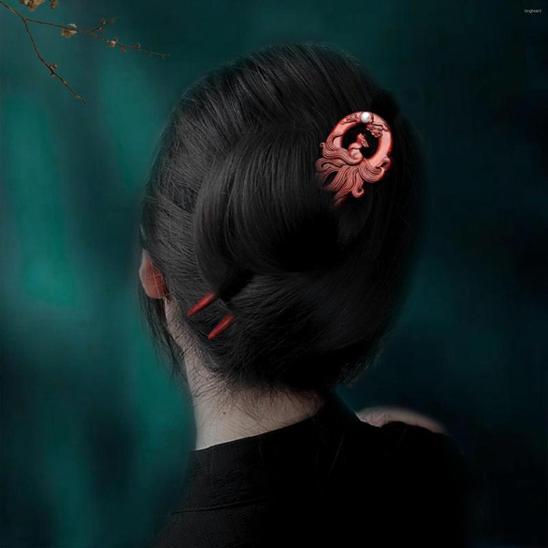 

Hair Clips Chinese U-shaped Stick Red Wooden Pearl Hairpin Chopstick Vintage Girls Clasp Daily Bun Fork Charm Head Jewelry