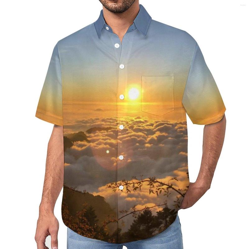 

Men's Casual Shirts Hehuan Mountain Blouses Male Sunset Print Summer Short-Sleeved Graphic Novelty Oversize Beach Shirt Gift, Style-14