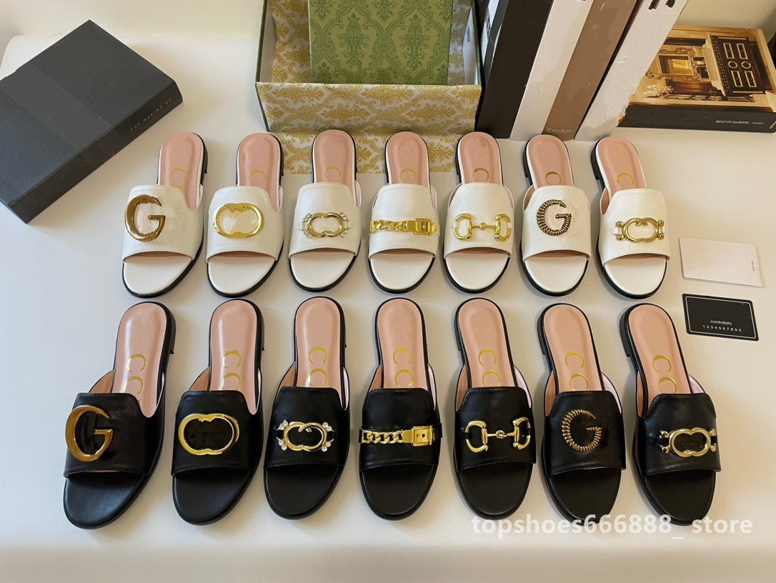 

2023 New Luxury Brands Summer Sandals double Slippers Women's Fashion Designer Flat Sandals Soft Shoes Women Metal buckle Beach Slide Mules g Scuffs, T7 high quality