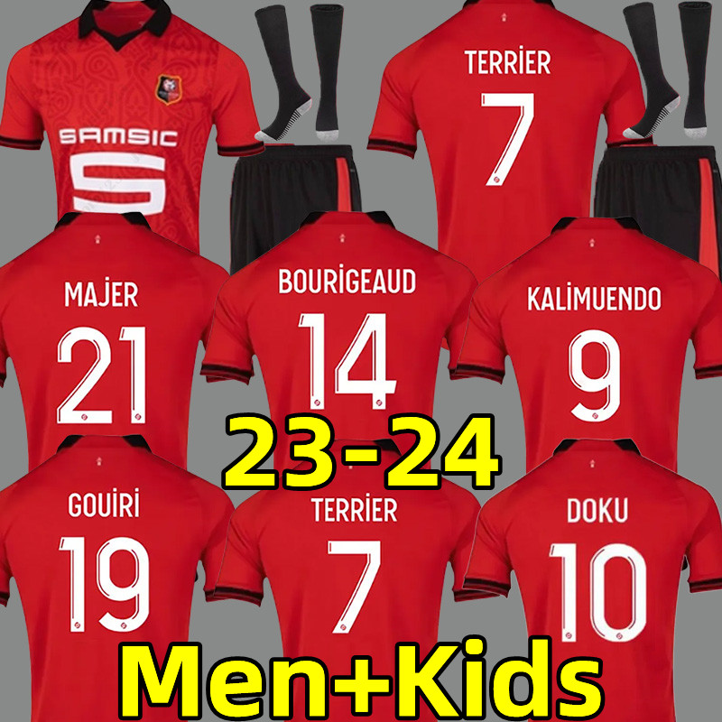 

Rennes 23 24 Stade Rennais fc soccer Jerseys TERRIER BOURIGEAUD Doku Guirassy CAMAVINGA aguerd niang 2023 2024 maillots de foot men kids kits football shirts, 23-24 home kids