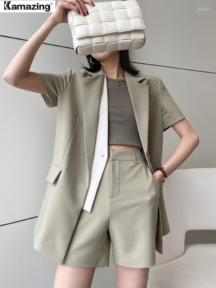 

Women' Tracksuits Korean Fashion Blazer Two Pieces Set Summer Women Elegant Vintage Business Solid Jacket & High Waisted Shorts OL Outfits, White suit