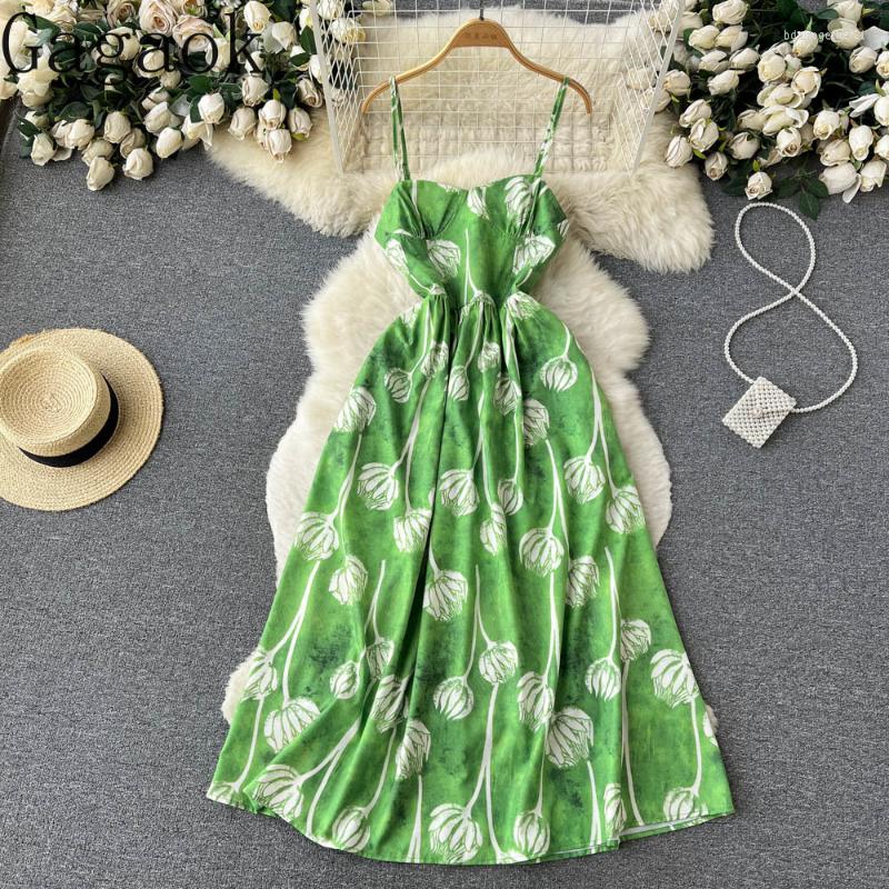 

Casual Dresses Gagaok Bohemian Holiday Beach Women' Summer Print Waist Show Thin Temperament Fairy Fragmented Blossom Dress, Green