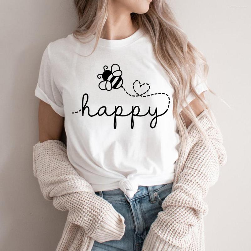 

Women' T Shirts Bee Happy T-Shirt Inspirational Shirt Positive Quote Tee Happiness Tops Cute Be Women Unisex Kawaii Clothes, White