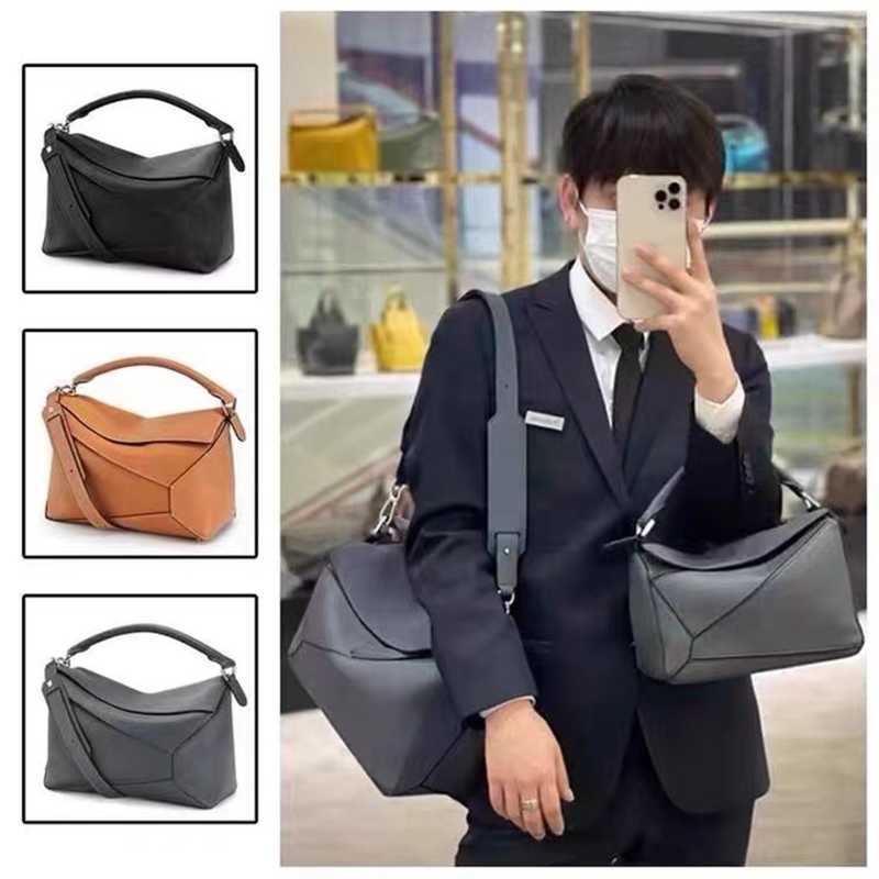 

Spain Bags Loews Luo New Puzzle Large Spliced Geometric Bag with Cowhide One Shoulder Crossbody Men's Poor Bag Double Shoulder Men's Backpack YUW7 F2MC, Brown orange with litchi pattern large
