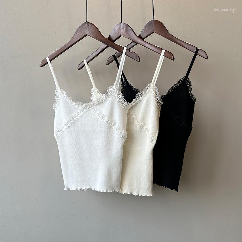

Women's Tanks 2023 Summer Women's Suspender Vest Lace Inside Slim Short Top P996, Beige
