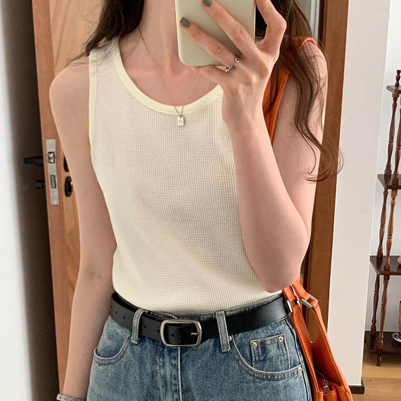

Women' Tanks Slim Solid Round Neck Ribbed Tank Tops Camisole Women Summer Vest Female Sleeveless Basic Elastic Tshirts 2023 Clothing, White