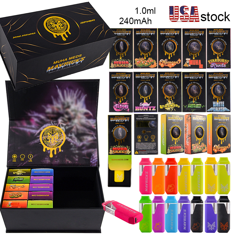 

Muha Meds Mavricks USA Stock Rechargeable Disposable Vape Pen Empty 1ml Starter Kit 240mAh Battery Dab Pen Device Pods Hot Sell Micro USB Charger Muhameds Bar E Cigs