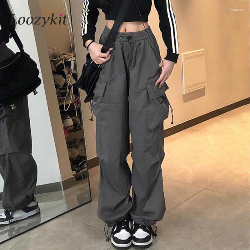 

Women' Pants Y2k Women Streetwear Wide Leg Cargo Casual Baggy Pant Straight With Big Pockets Jogging Trousers Vintage Female Sweatpants, Gray