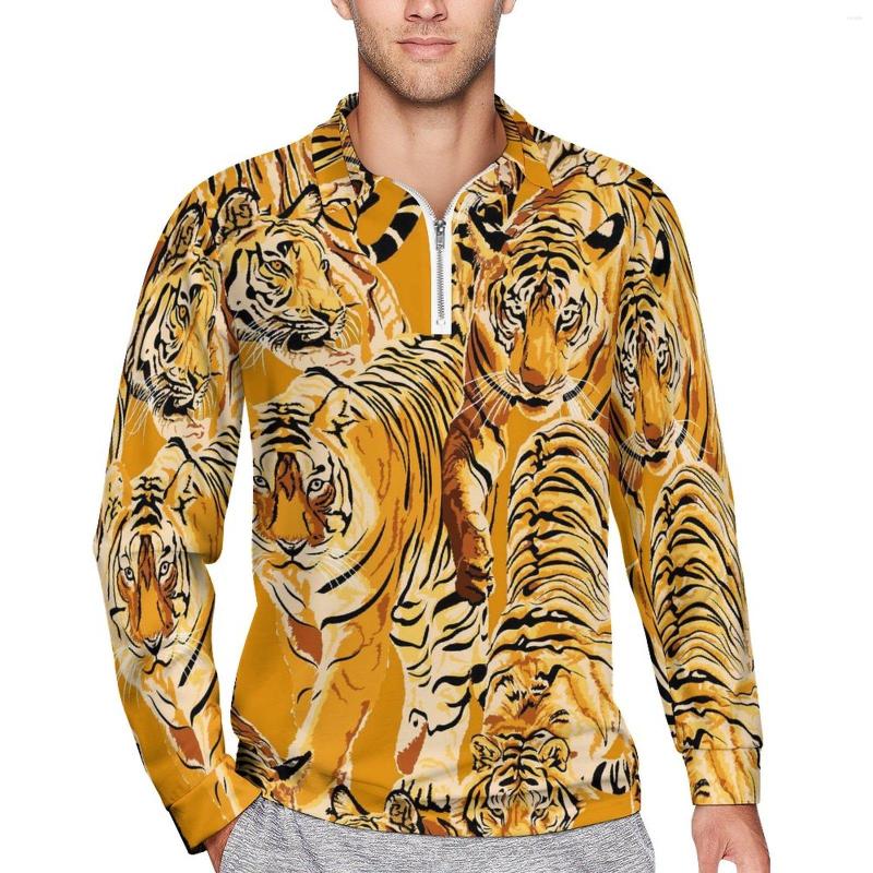 

Men' Polos Wild Tiger Polo Shirts Man Animal Print Casual Shirt Spring Vintage Turn Down Collar T-Shirts Long Sleeve Printed Oversized Tops, Style-11