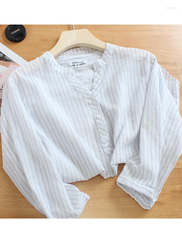 

Women's T Shirts Lamtrip Unique V-Neck Casual Brief Light Blue Stripe Loose Half Sleeve Cotton Tee T-Shirt Top Women 2023 Summer