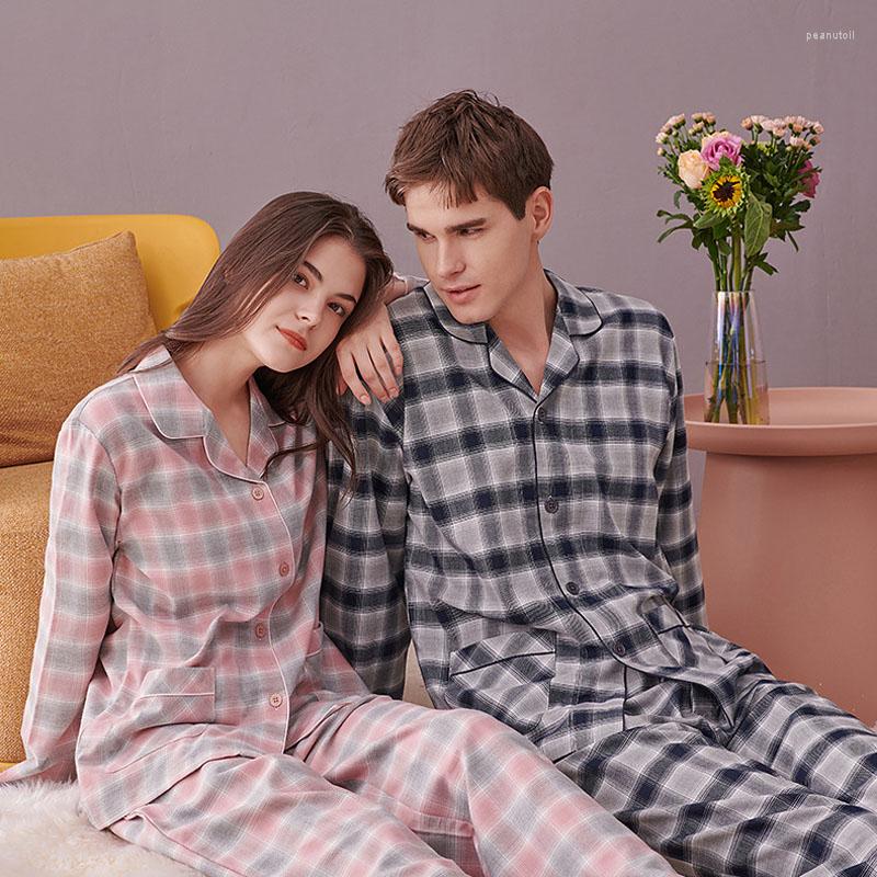 

Women's Sleepwear Autumn Winter Plaid Pajamas Long Sleeve Trousers Set Elastic Waistband Casual Homewear Unisex Daily Couple Literary, Color3