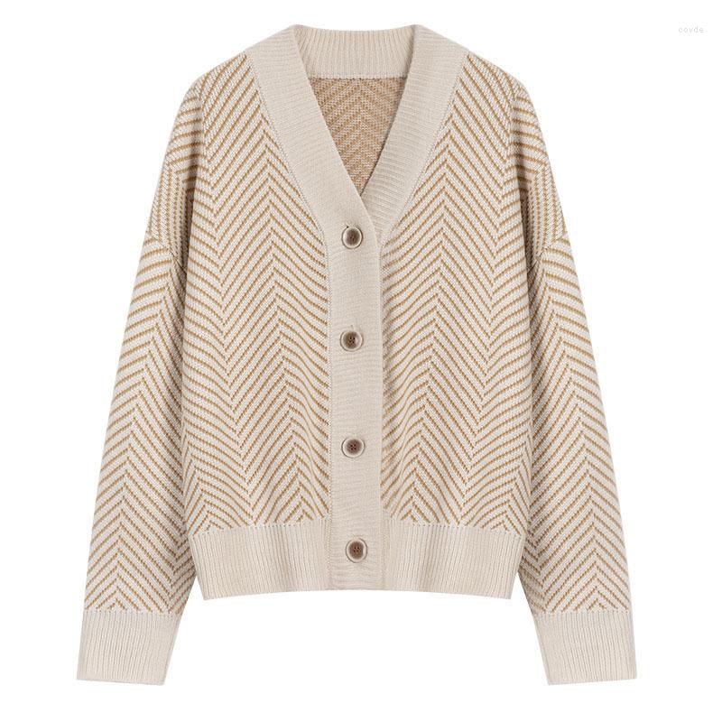 

Women's Knits 2023 Women's Knitwear Winter Spring Striped V-Neck Cardigans Buttons Oversize Korean Style Lady Sweaters Tops, Black