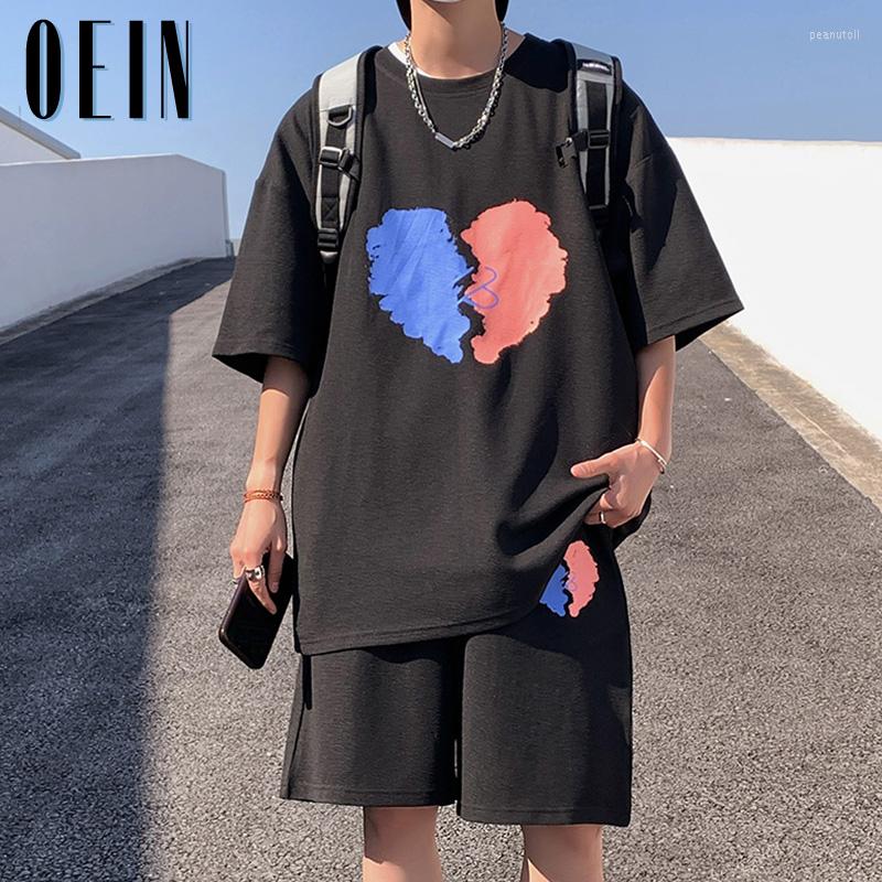 

Men's Tracksuits Summer Men's Shorts Sets Korean Harajuku High Street T-shirt 2 Piece Heart Print Tee Tracksuit Fashion Mens Clothing, Ot010