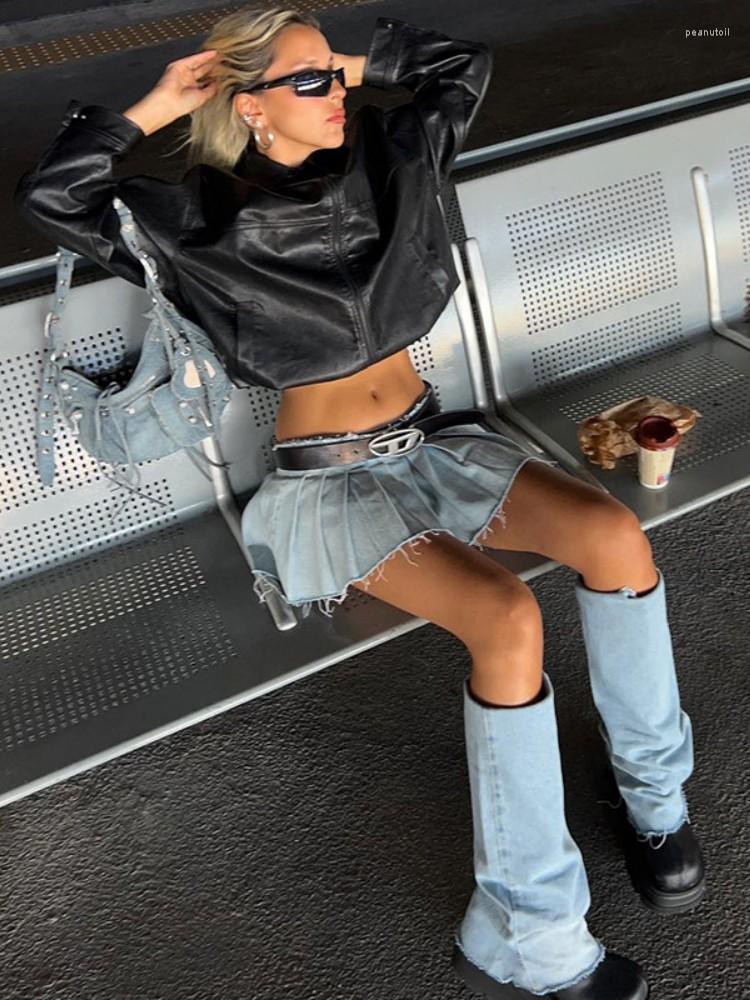 

Skirts Denim Y2k Skirt For Women Clothing Slim Faldones Para Mujer Aesthetic Leg Cover Mini Dress Tassel Sexy Streetwear Pleated Faldas, Blue pleated skirt