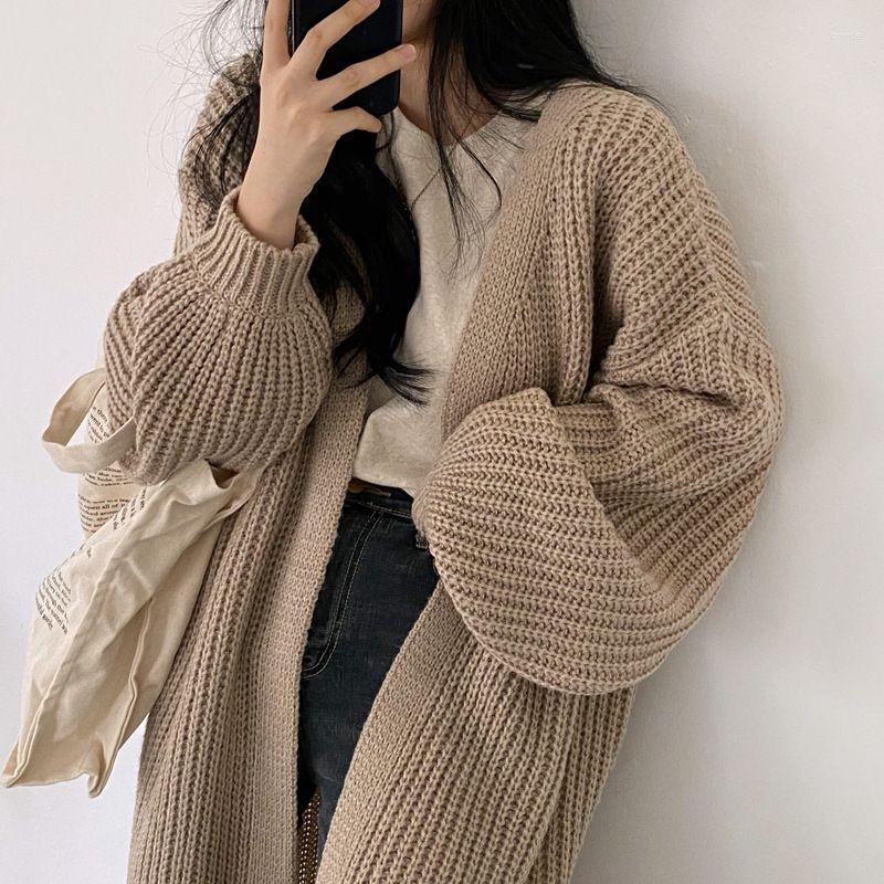 

Women's Knits Women's Long Cardigan Knitted Sweater Casual Vintage Loose Coat Solid Fashion Oversized Knit Women, Black