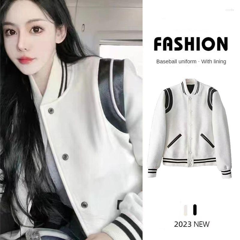 

Women' Jackets Classic American Style High Street Black And White Pelt Fur Bomber Jacket Spring Elegant Fashion Baseball Suit For Women