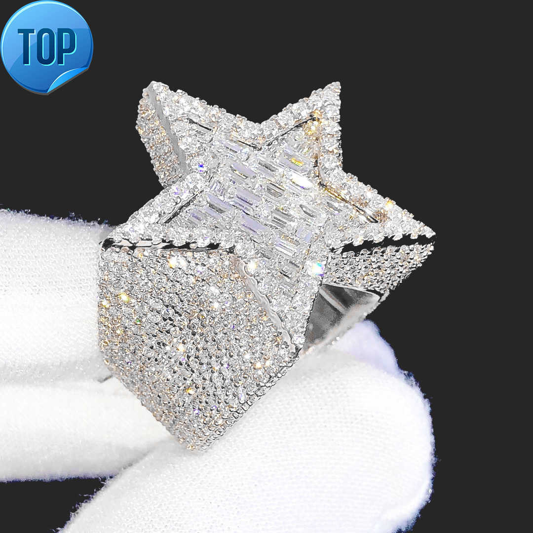 

Factory Custom Luxury Hiphop Jewelry 925 Silver VVS Moissanite Diamond Hip Hop star Ring Iced Out Letter Ring Men