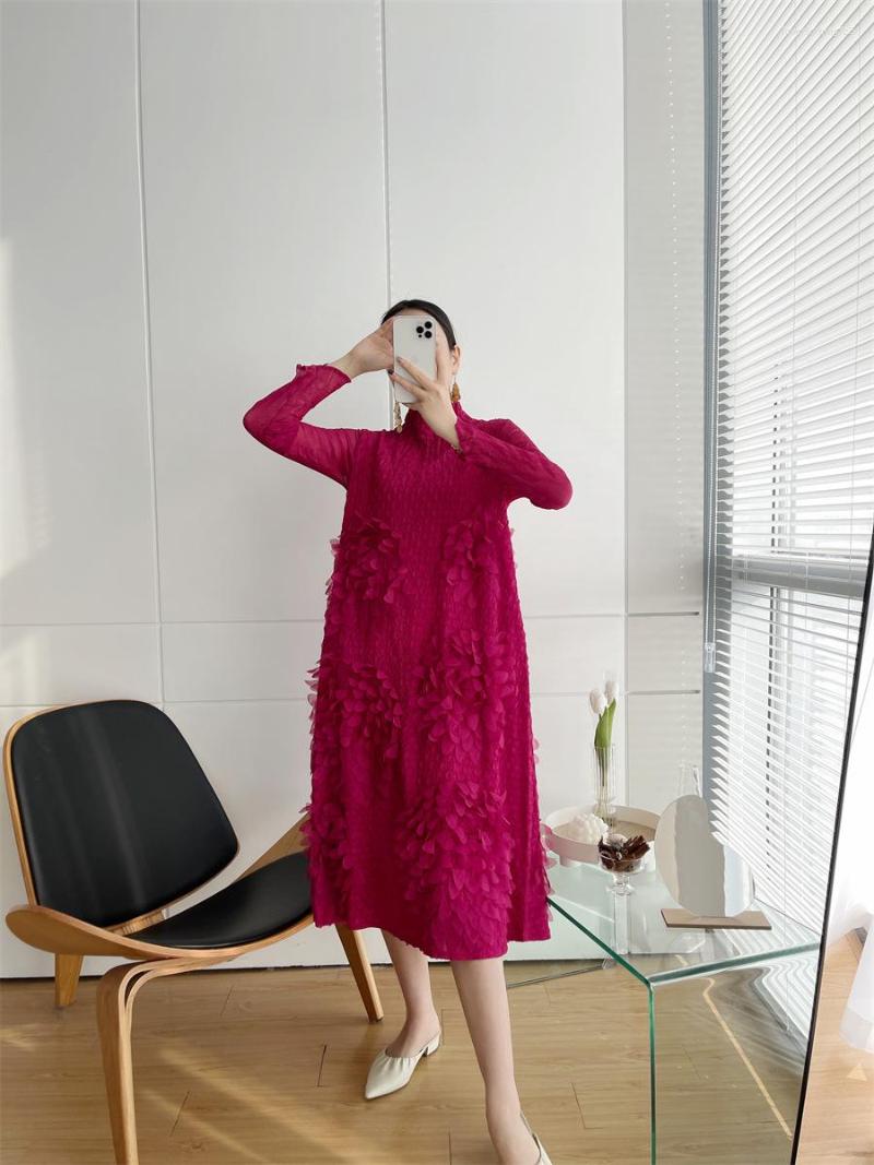 

Party Dresses Miyake Pleated High-end Embroidered Dress Women's Large Size Loose Temperament Thin Petal Long Skirt, Picture color