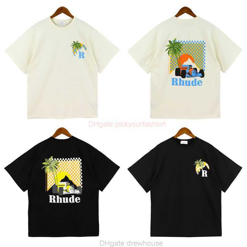 

Designer Fashion Clothing Tees Tshirt American Rhude Coconut Tree Letter Print Casual Couple Niche Design Loose Round Neck Short Sleeved Tshirt Unisex Cotton Stree, Black