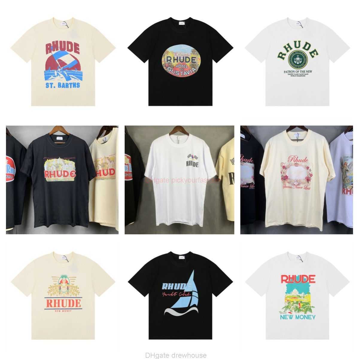 

Designer Fashion Clothing Tees Tshirt Niche Trendy Rhude American Vintage Loose Ins High Street Pure Cotton Couple Vtg Short Sleeved Tshirt for Men Cotton Streetwea, Long tailed parrot black