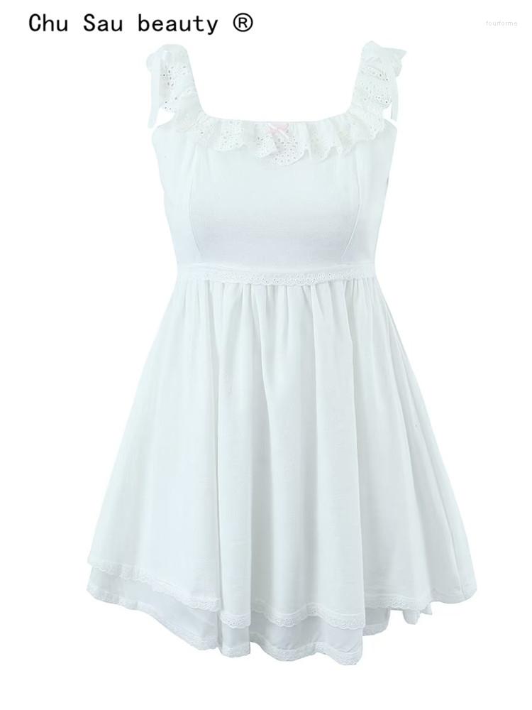 

Casual Dresses Lace Hollow Embroidery Back Tie Strap Mini Dress Woman 2023 Spring Summer Girl Slim Sleeveless Short Female, Picture shown