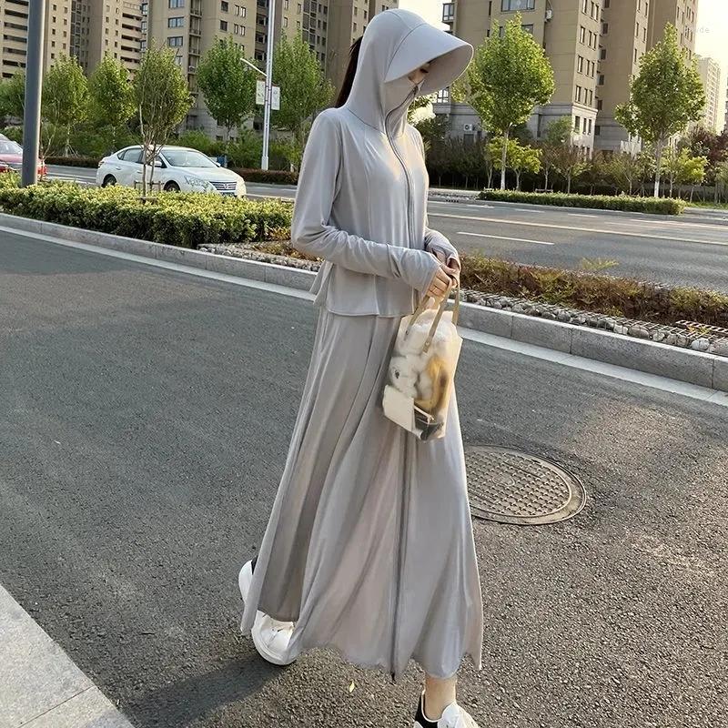 

Women's Jackets Sun Protection Clothing For Women Summer Long Full Body Sunscreen Jacket Outdoor Anti-UV Resistant Cycling Bike Coat Sets, Grey 1
