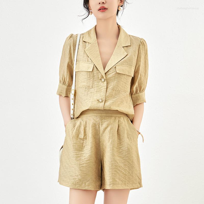 

Women' Tracksuits Shorts Sets Two Piece Set Women Outfits 2023 Summer Elegant Notched Collar Shirt And A-line Woman Casual 2, Blue