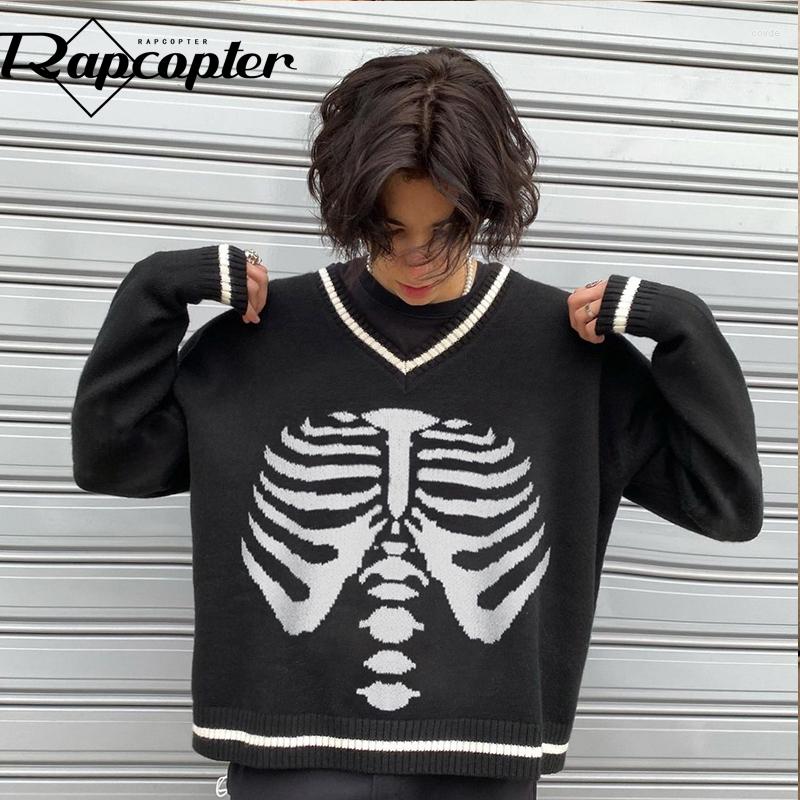

Women' Knits Rapcopter Skulls Printed Y2k Knitwear Loose Long Seeve Jumpers Casual Autumn Winter Sweaters Women Harajuku Basic Pullovers, Black