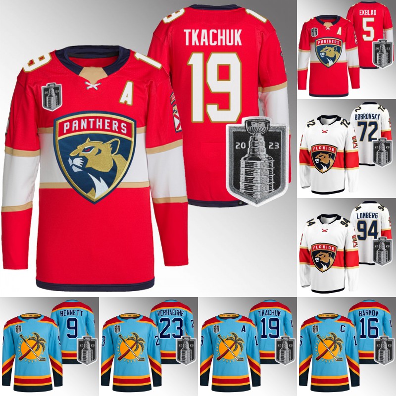 

Florida 19 Matthew Tkachuk Panther 2023 Stanley Cup Final Jersey Aleksander Barkov Aaron Ekblad Sergei Bobrovsky Spencer Knight Maxim Mamin Ryan Lomberg Jerseys, Womens red with patch s-xxl