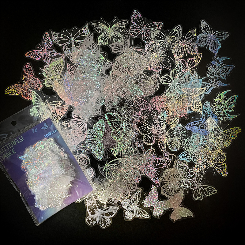 

50PCS Transparent Butterfly Stickers Glitter Laser Holographic Stickers Graffiti Stickers for DIY Luggage Laptop Skateboard Motorcycle Bicycle Stickers, Multi colors