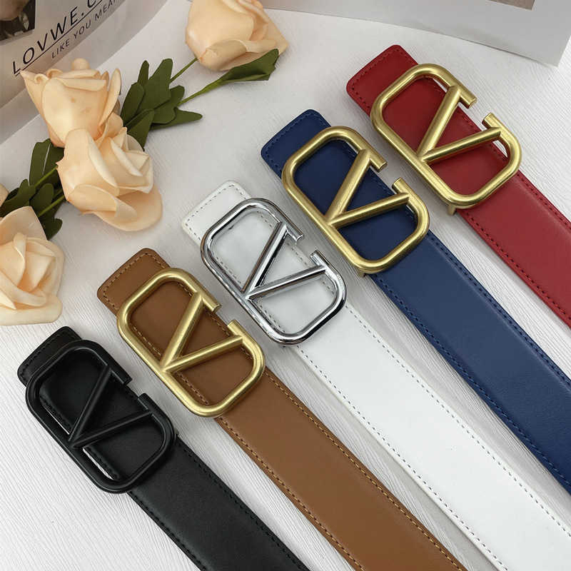 

Belts Suspenders Women's leather letter V-button perforated Korean fashion waist 4.0cm smooth buckle belt men's, 4.0cm wide black v black buckle belt