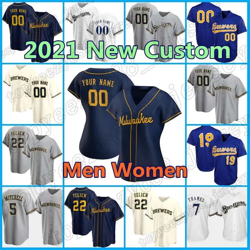 

Brewers Custom 22 Christian Yelich Jersey MilwaukeeBaseball 19 Robin Yount 8 Ryan Braun 53 Brandon Woodruff 38 Devin Williams Thames, Men custom new cool base(niangjiuren)6