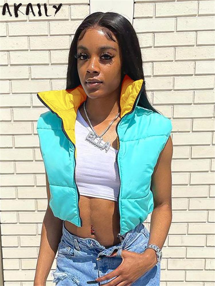 

Women' Vests Akaily Winter Casual Solid Jackets For Women 2023 O Neck Sleeveless Pink Crop Top Fashion Zip Up Bodycon Black Coat Female