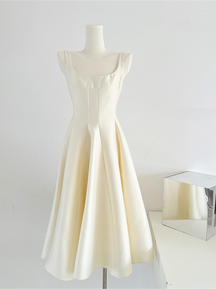 

Casual Dresses 2023 Summer Women Elegant Princess Evening Party Prom Wedding Dress Fashion Vintage Sleeveless Midi Vestdios Clothes, Apricot