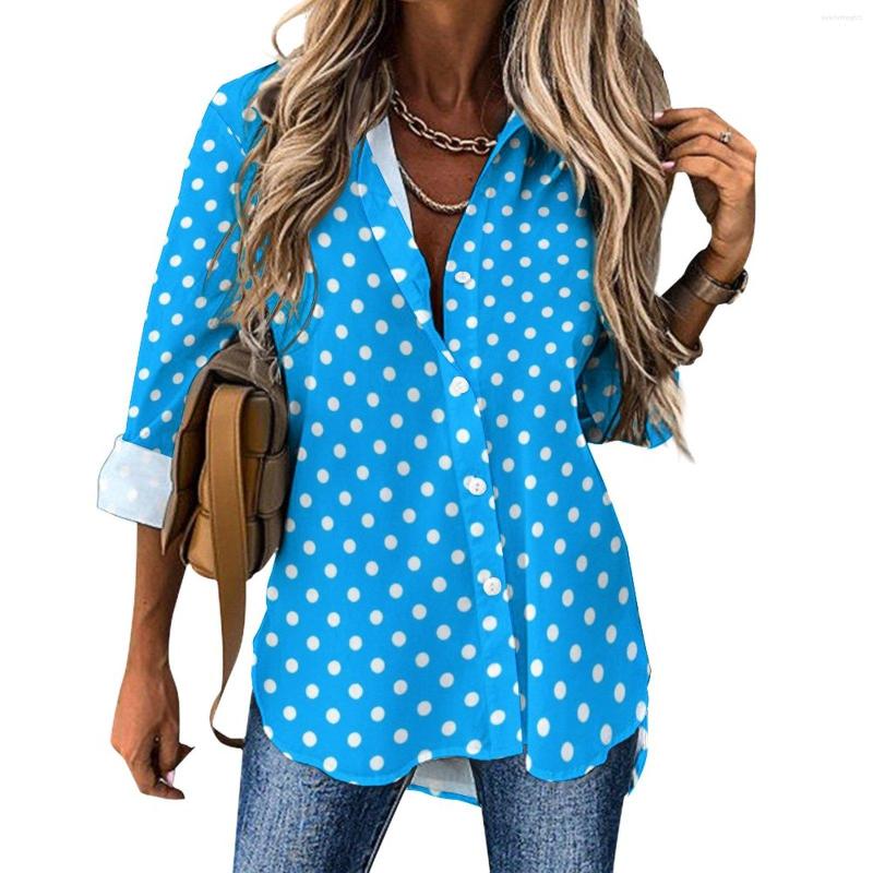 

Women' Blouses Blue And White Polka Dot Blouse Spots Print Vintage Graphic Casual Women Streetwear Shirts Long-Sleeve Oversized Tops, Style-12