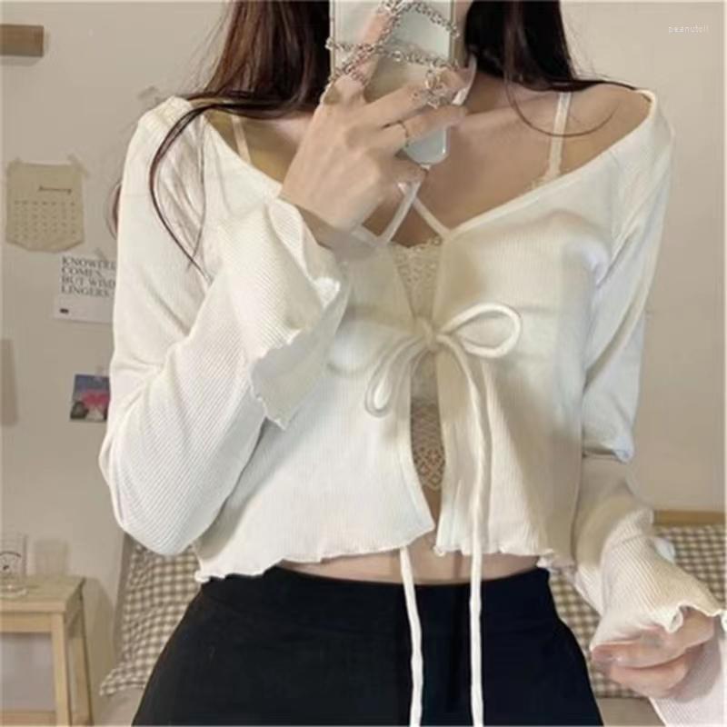 

Women' Polos Coat Short Jacket Light Breathable Belt Sweater Long Sleeved Shirt Lovely Solid Color Sexy Spring, White