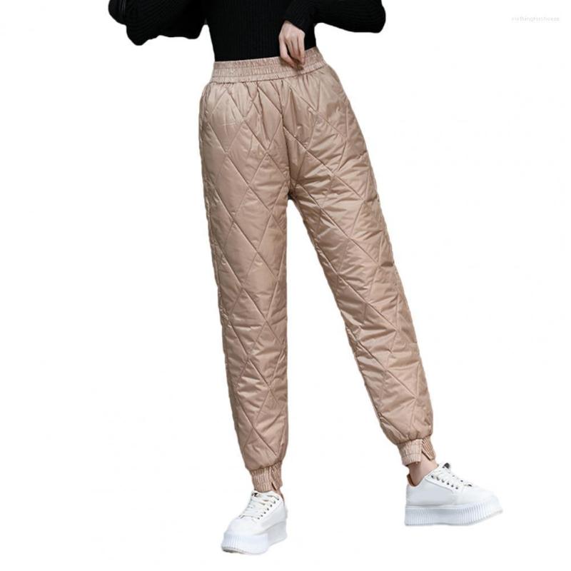 

Women's Pants Slant Pockets Rhombus Pattern Elastic Waist Women Split Cuffs Solid Color Straight Quilted Trousers For Daily Wear, Black