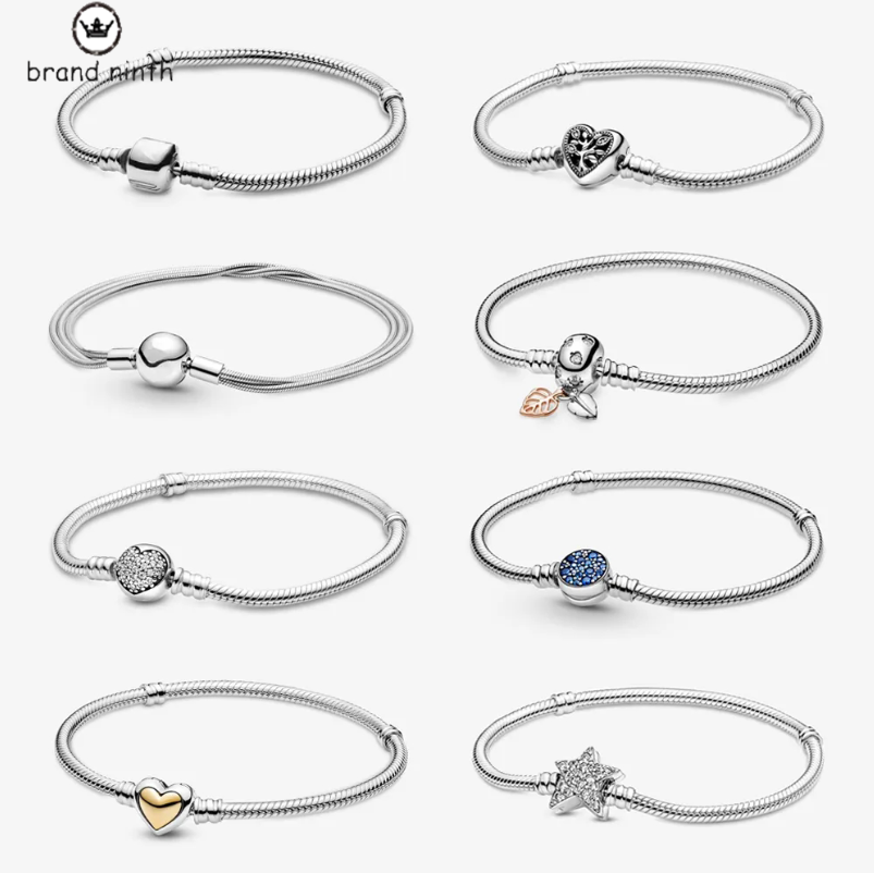 

Authentic Snake Chain fit pandora bracelet designer for women European Bead Pendant Diy Star Heart Clasp Snake Chain Rose Gold 02488