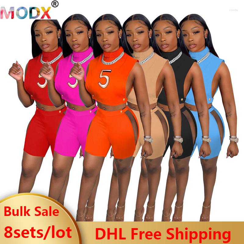 

Women' Tracksuits 8 Sets Bulk Wholesale Women Streetwear 2 Piece Set Digital Embroidery Tank Top Shorts Suit Sexy Hollow Nightclub Outfit, Red