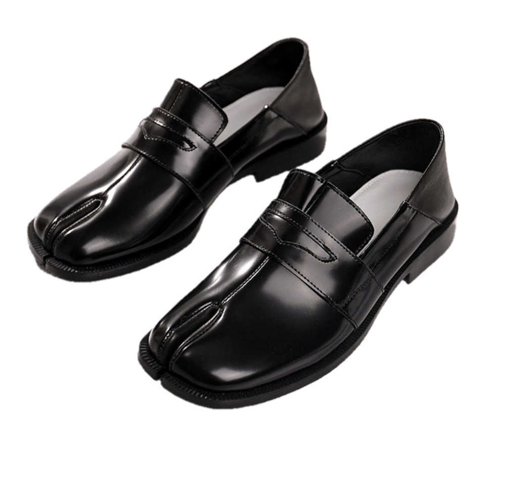 

Dress Shoes Leather Shoes Flat Shoes Loafers Dress Shoe Split Toe Tabi Leather Loafers British Style Luxury Brand Ninja Pumps, Black cow leather